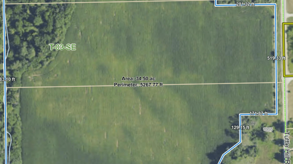 A satellite map of the property on the corner of Willis and Tuttle Hill.