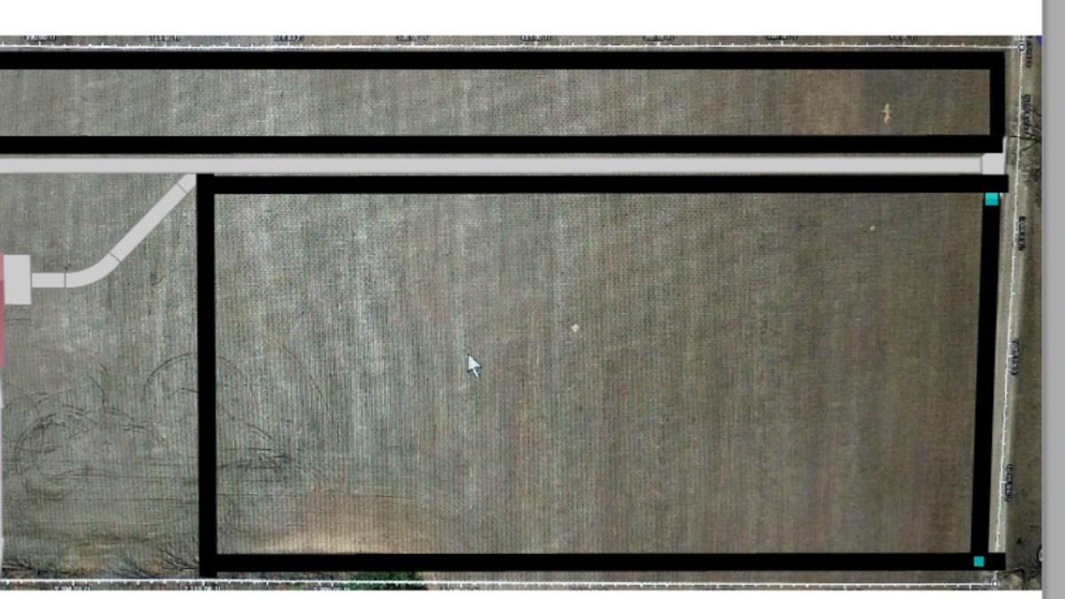 This pic shows the entire 11.6 acres with the Barndo + driveway.  We are looking for someone to farm everything inside the black boxes.