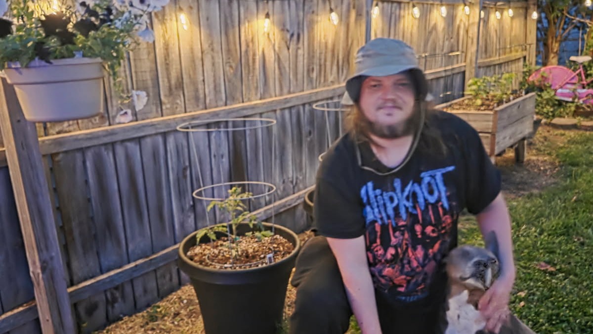 Me with my dogs in the garden