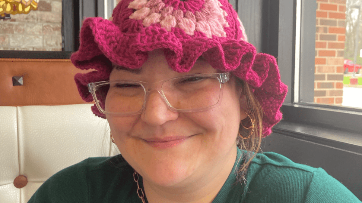 My smile while wearing the hat I crocheted 