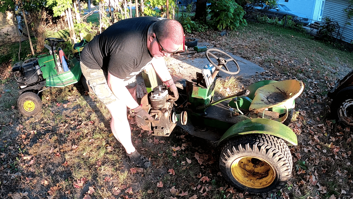 Stripping down a 1960 something JD 110 garden tractor for parts to keep my other 2 JD 110s running and working.
