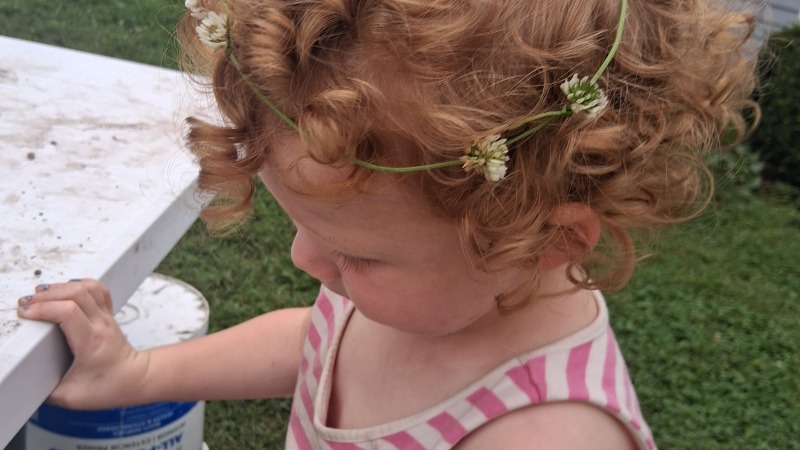 Outside time with our daughter and I showed her how to make a flower crown 