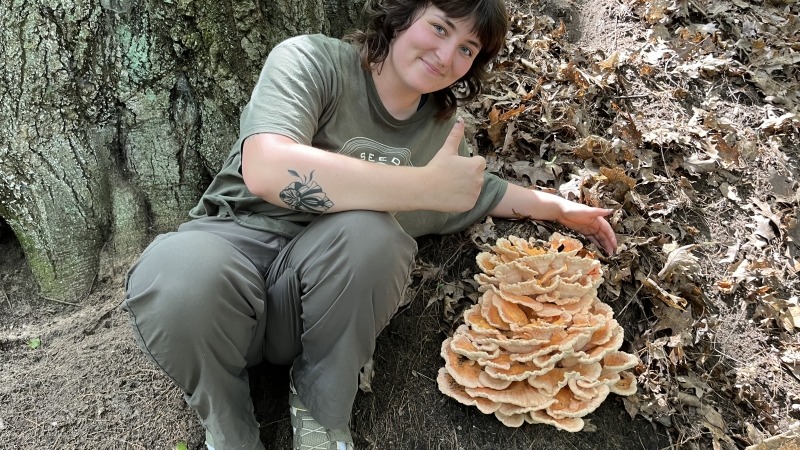 Taryn with white chicken of the woods