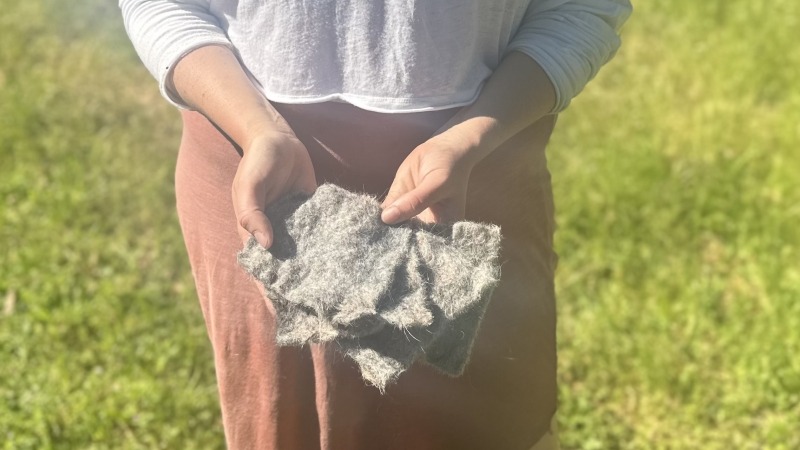 Felted wool body scrubbies made from the sheep on the land we stewarded in California. 