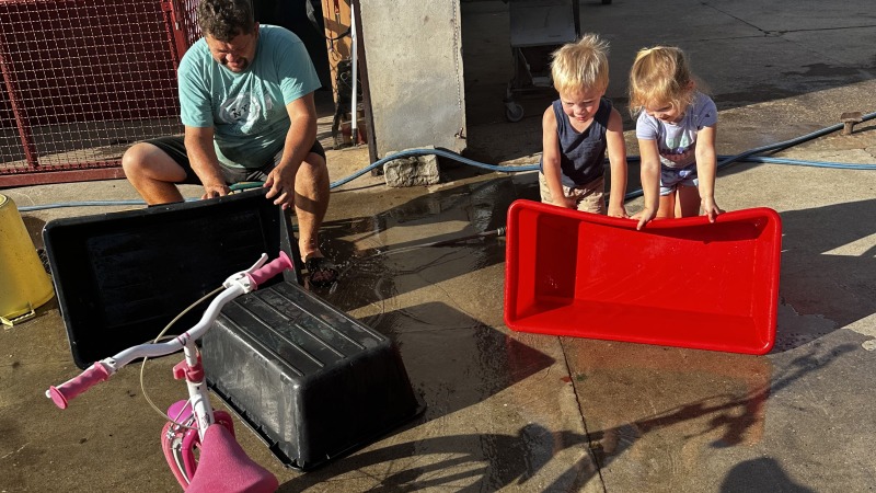 Washing out the bins after the meet has been processed 
