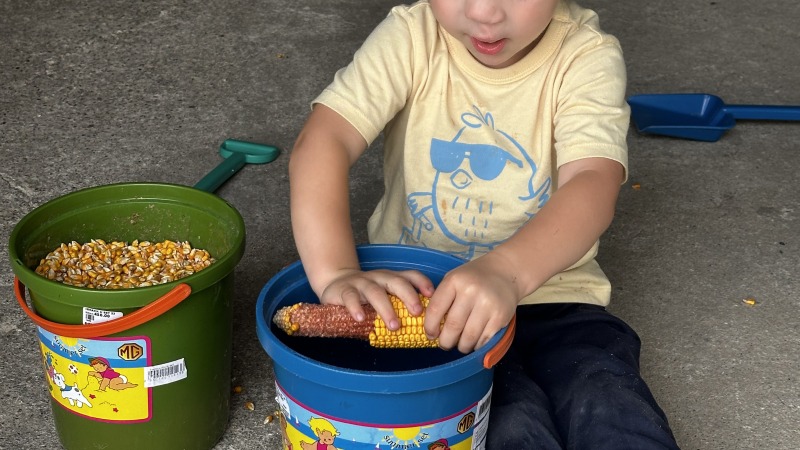 My dad was in need of some fish bait, the twins were more than happy to help.