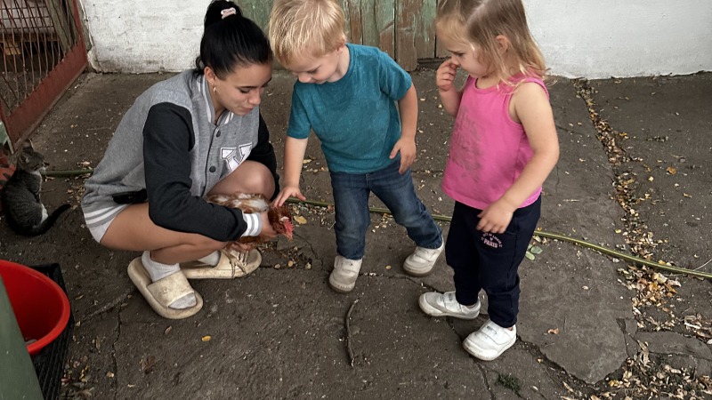 Making friends with the chickens at my friend’s house in Serbia. 