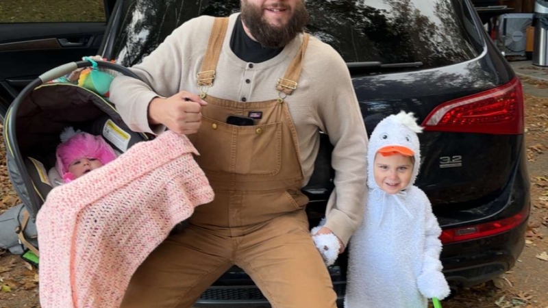 What our family went with for our first Halloween. I’m a farmer and Atla is our rabbit, while Atticus was our little duck.