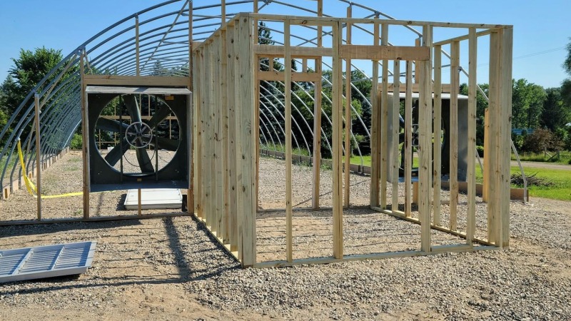 Self constructed greenhouse with aquaponics system 