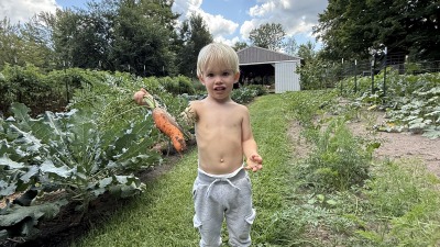 Our home garden and a little helper.